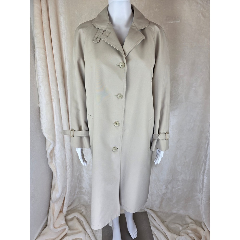 Vintage Misty Harbor Womens Beige Trench Coat Faux Fur Liner‎ Long Jacket